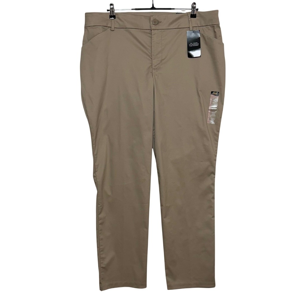 NEW Lee Pants Women 18W 41X32 Tan Mid Rise Straight Wrinkle Free StretchTrousers